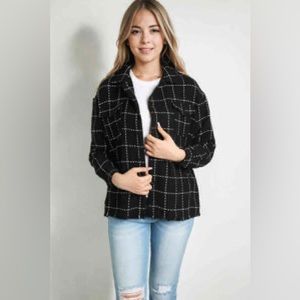 Miou Muse Plaid Raw Hem Jacket with Pockets